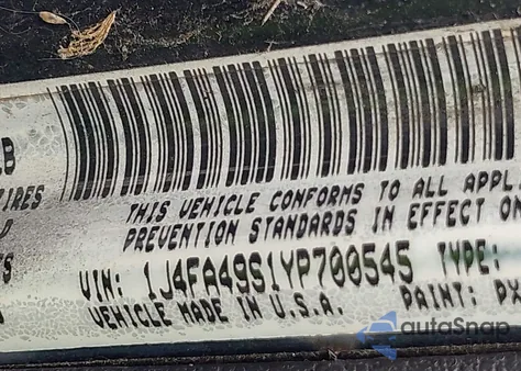 2000 Jeep Wrangler Sport из США, поврежденный, VIN 1J4FA49S1YP700545